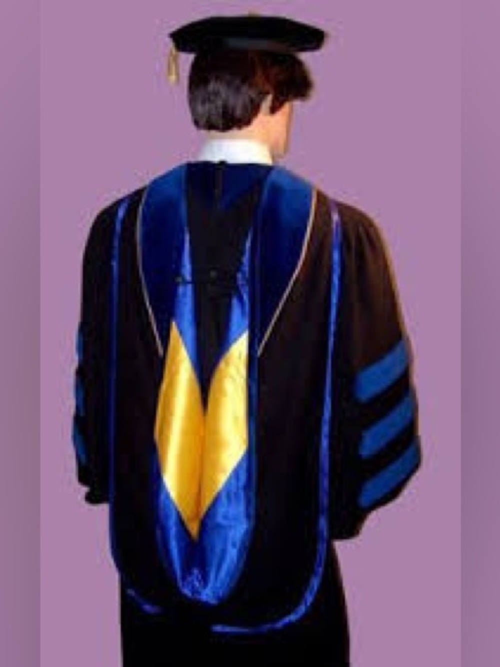 Doctoral Regalia Set: PhD Academic Hood & Black Velvet Tam w/ Gold Tassel